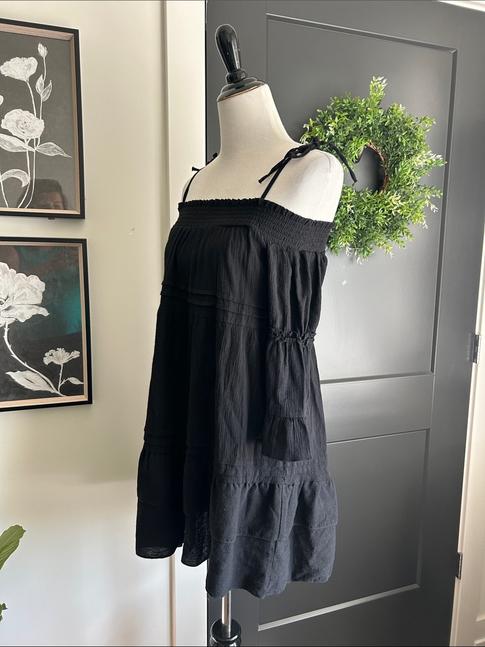 🌹 juniors L black 💯 cotton beach swim cover up dress with sleeves